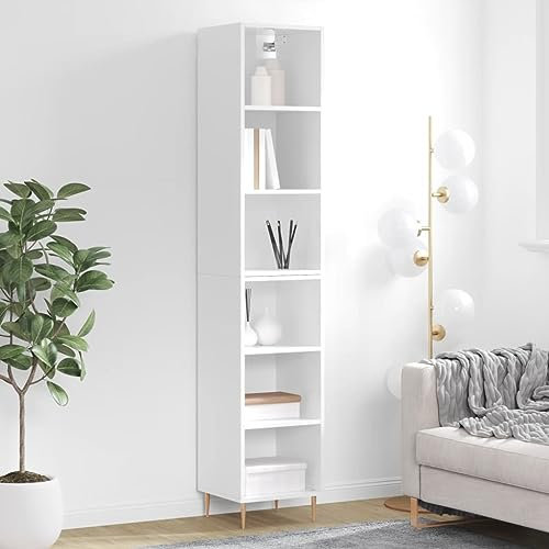 FARBUROI Highboard Hochglanz-Weiß 34,5x32,5x180 cm Holzwerkstoff,Stilvolles Highboard mit viel Stauraum Langlebiges Sideboard aus Holzwerkstoff Glänzend weißes Highboard Schränke