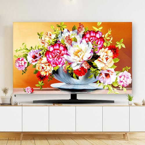 Hixingo TV Dust Cover, 3D Flowers TV Screen Cover Television Cover 32-80Inch Reversible Soft Universal Elastic TV Screen Protection Cover TV Protection Cover (70 inch,Orange 1)