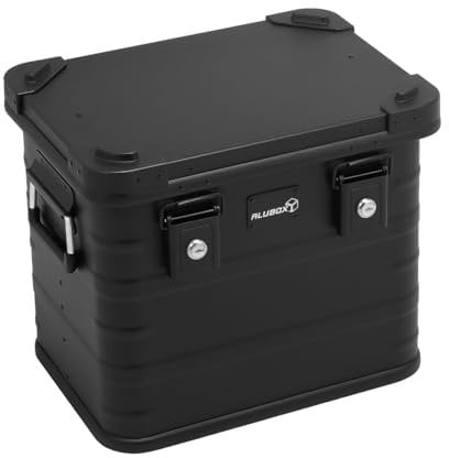 Alubox Alukiste abschließbar E31-BLACK - Premium Aluminium Lagerbox 31 Liter - Deckel mit Aluminium Druckguss Stapelecken und Gummidichtung - inklusive Schlösser - komplett schwarz