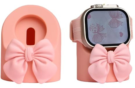 LUVI Watch Charger Stand Cute for Woman Girls for Apple Watch Holder Silicone Soft Charging Dock Desk Accessories Pink Bow