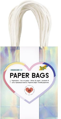 folia 21279 - Paper Bags Iridescent S, 20 Papiertüten aus 110 g/m² Kraftpapier in irisierend-schillernd, ca. 12 x 15 x 5,5 cm, zum Basteln, Verzieren und Verschenken