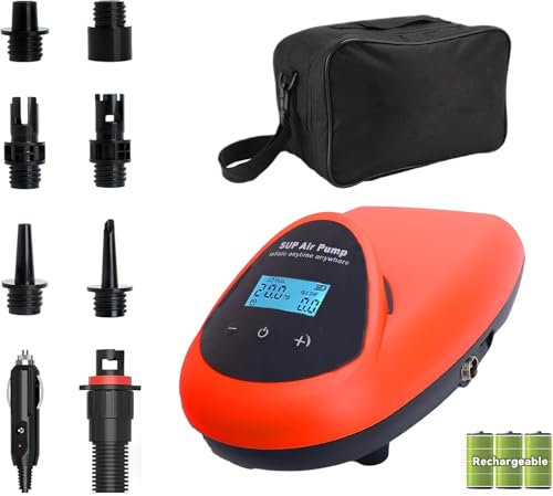 TONSIM Pompa Elettrica SUP Ricaricabile 20 PSI - Gonfiaggio e Sgonfiaggio Veloce, Batteria Integrata, Adattatore 12V per Auto, Ideale per SUP, Kayak e Gommoni