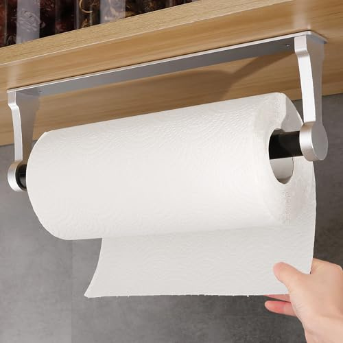 Loputon Küchenrollenhalter ohne Bohren, Küchenpapierhalter, Aluminiumlegierung Toilettenpapierhalter, Selbstklebend Klopapierhalter für Küche Badezimmer Wohnzimmer (Silber)