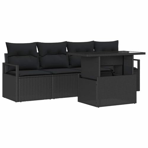 vidaXL Garten-Sofa-Set mit Kissen 5 pcs Schwarz 100 x 55 x 73 cm, Garten- und Terrassenmöbel, modernes Sofa-Set mit abnehmbaren Kissen, UV-beständiger Rattan-Lounge.