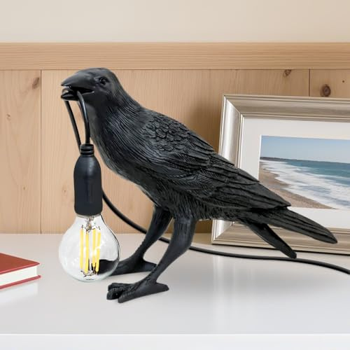 Vogellampe Tischlampe,Krähe Nachttischlampe,Schwarz Raben Tischlampe,Resin Crow Schreibtischlampe,E14 Fassung,Tischleuchte Für Innendekoration Beleuchtung Im Wohnzimmer Schlafzimmer Büro Home Office