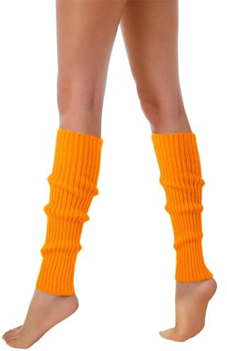 2025-80s 90s Leg Warmers for Women, Neon Ribbed Leg Socks, Stylish Accessories, Colourful Fluorescent Knitted Sock Sleeves Wool Alpaca Wool Socks Knitting, orange, One size