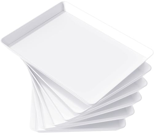 Lifewit 6 Stück Große Servierplatte Kunststoff, 40,6 x 30,5cm, Tablett Weiß | BPA-frei Serviertablett, Wiederverwendbar Servierteller Set für Buffets Feiern Picknicks Snacks Frühstück Party Zubehör
