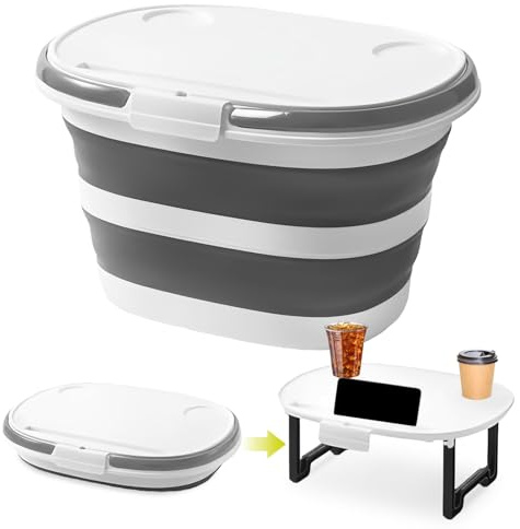 16L Collapsible Mop Bucket with Handles and Multifunctional Lid | Holds Cup & Phone, Doubles as Mini Table Top, Home Foldable Bucket & Washing Up Bowl for Laundry, Storage and Outdoor Camping