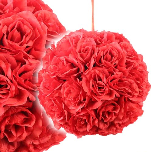Rosenkugel 30 cm rot künstlich wie echt Hochzeit Tischdeko Raumdekoration Taufe Kugel