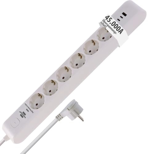 Brennenstuhl Steckdosenleiste 6-Fach mit USB und Überspannungsschutz 45.000A (Mehrfachsteckdose mit 2X USB C PD 36W zum Schnellladen und 1x USB A 36W, Schalter, 2m Kabel) weiß