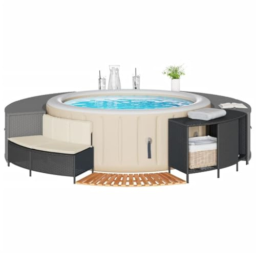 Lumanois Cadre de Bain à remous Noir résine tressée Bois Massif d'acacia Accessoires pour piscines & spas Noir,365612