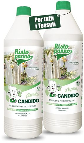 RISTOPANNO | 2 PZ x 1L Detergente Enzimatico Concentrato per Bianchi e Colorati - Fragranza Floreale - Detersivo Lavatrice Liquido Bucato a Mano e Lavatrice - Azione Sinergica 4 Enzimi (WASH CANDIDO)