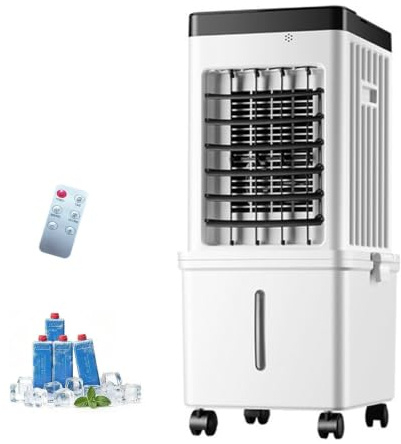raffrescatore evaporativo,raffrescatore,condizionatore senza tubo,Base con ruota girevole,Oscillazione,Serbatoio Acqua da 15l,per Casa, Cucina, Dormitorio(Telecomando)