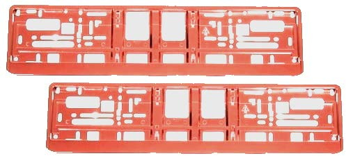 Kennzeichenhalter CHROM ROT (Hellrot) Hochglanz - Satz (2 Stück)! - Passend für EU - Standard-Kennzeichen (52 x 11 cm). NICHT für österreichische Kennzeichen geeignet!