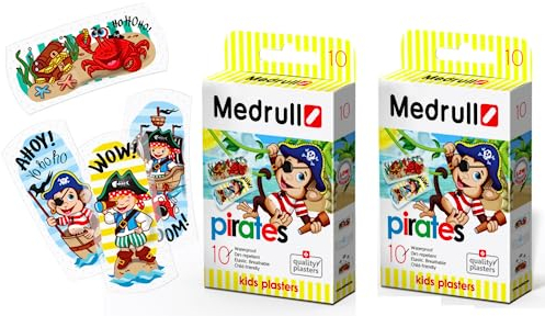 MEDRULL Kinderpflaster Sensitive PIRATEN Wundpflaster für Kinder Schmerzlos zu entfernendes Pflaster Set für Kinder Hautfreundlich 20 Strips