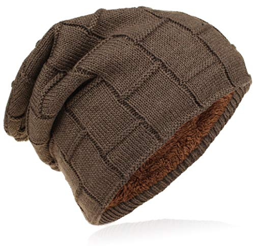 Miobo Beanie mit Innenfutter - warme Feinstrick-Mütze mit Flechtgitter Muster - sehr weich gefütterte Winter-Mütze für Damen & Herren - Taupe