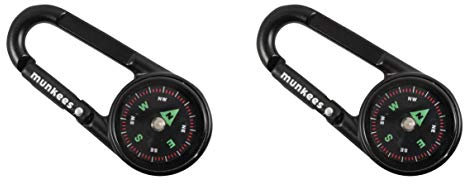 munkees Kompass-Karabiner mit Thermometer, Schlüsselanhänger, Funktions-Karabiner, Aluminium, 3135 (Doppelpack Schwarz)