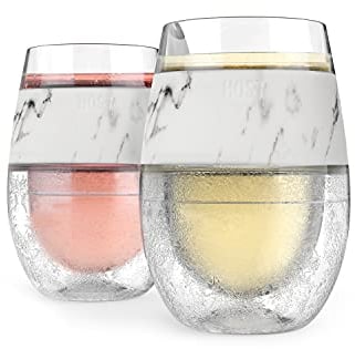 Host Freeze Cooling Cup, Double Wall Insulated Freezer Chilling Tumbler with Gel, Glasses for Red and White Wine, 8.5 oz (250ml), Set of 2, Marble