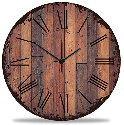 GRAVURZEILE Wanduhr aus Holz Vintage Dielen - Geräuscharm kein Ticken - 30 cm Ø - Design Wanduhren für Wohnzimmer Schlafzimmer & Küche