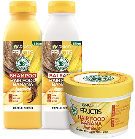 Garnier Fructis Hair Food Banane Pflegendes Set mit Shampoo, Conditioner und Maske für trockenes Haar, bis zu 98 % der Inhaltsstoffe natürlichen Ursprungs, ohne Silikone