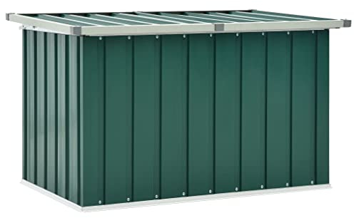 vidaXL Green Large Garden Storage Box - Galvanised Steel Outdoor Chest with Hinged Lid - Durable and Weather Resistant Storage Solution
