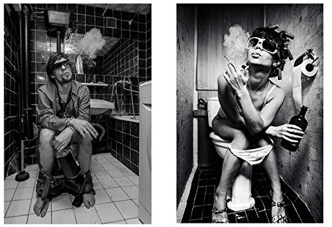 CHENSH Toilette Sexy Frau Mann Paar Poster und Drucke Leinwand Malerei Bar Mädchen Rauchen und Trinken Badezimmer Wandkunst Bild Kunstwerk Dekor