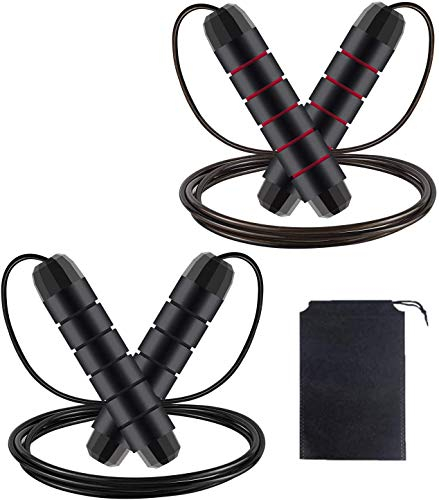 Nytlivet Springseil, Jump Rope von Länge Einstellba, Jump Rope Hüpfseil mit Rutschfesten Handgriffe, Seilspringen für Kinder Erwachsene Damen Herren, Fitness & Training Outdoor (Rot+Schwarz, 2)