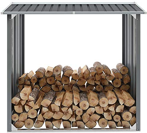 Metall Kaminholzregal Anthrazit 172 x 91 x 145/154cm Garten Kaminholzunterstand Brennholz Gartenhaus Kaminholzlager Stapelhilfe Aussen Lagerhaus aus Holz