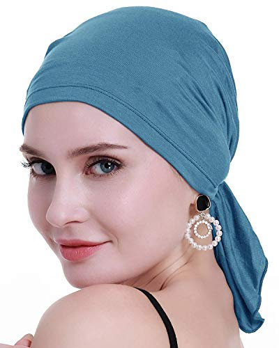 Bamboo Chemo Headscarf For Women Hair loss - Cancer Slip On Headwear Turbans Hats caps Sealed Packaging LIGHT BLUE