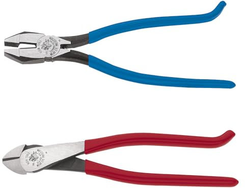 Klein Tools 94508 Pliers Set, Ironworker's Diagonal Cutting Pliers and Heavy Duty Side Cutters, Tie Wire Cutter for Rebar Work, 2-Piece Kit