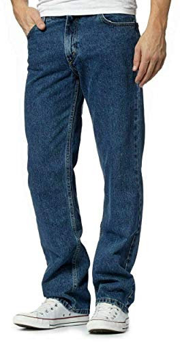 StyleWear Jean uni pour homme - Coupe droite - Pantalon décontracté - Avec poche, noir foncé, 46W x 29L