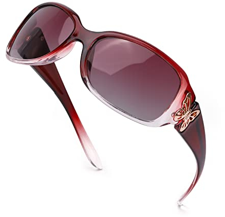 LVIOE Sonnenbrille Damen Groß Polarisiert Schwarz, 80er Klassisch Vintage Sonnenbrille für Frauen mit UV-Schutz (Rot/Rot Linse)