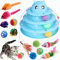 Wefine 14 PCS Indoor Cat Toys - Interactive 3 Level Track With Colorful Balls, Feather Wand, and Roller Exerciser for Kittens and Cats