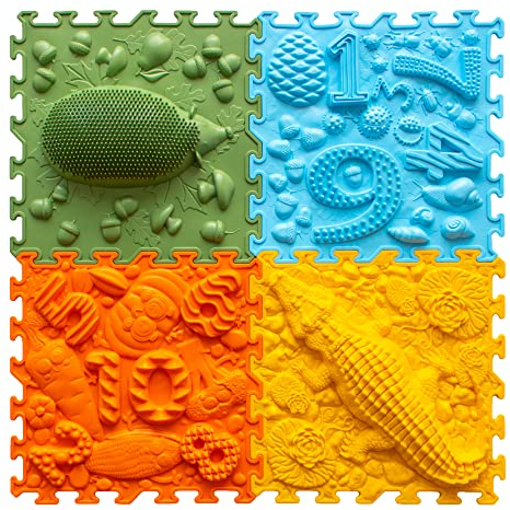 ORTO NATURE Massage Puzzle sensorische Bodenmatte - Orthopädische Spielmatte für Kinder oder als Baby Spielzeug, Puzzlematte Unterlage für den Boden (Waldschule)