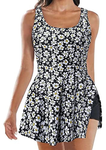 Minetom Badekleider Damen Große Größen Zweiteilige Push Up Sexy Bauchweg Sportlich Tankini Set Oberteil Bademode Beachwear Badeanzug D Schwarz XL