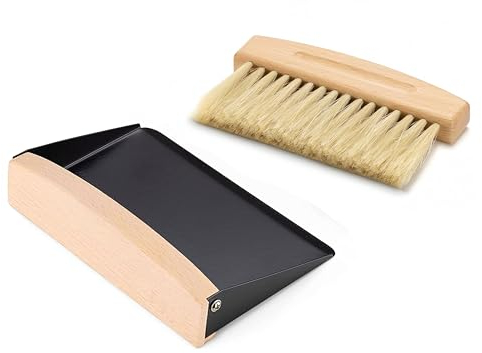 OAKART Mini Metal Dustpan and Brush Set for Sweeping Crumbs Fireplace, Natural Table Sweeper Combo (Black)
