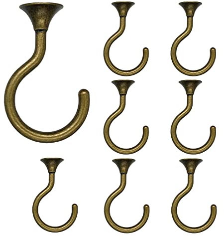 Large Swag Ceiling Hooks Heavy Duty Swag Hook with Hardware for Hanging Plants Ceiling Installation Cavity Wall Fixing (8 Sets, Antique Brass)
