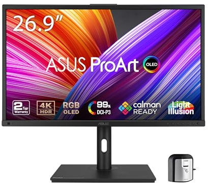 ASUS ProArt Professional Display 4K HDR RGB OLED 27 Inch (PA27DCE-K) - UHD (3840 x 2160), 99% DCI-P3, HLG, ΔE < 1, USB-C PD 80W, Hardware Calibration, Calman Ready, X-rite i1 Display