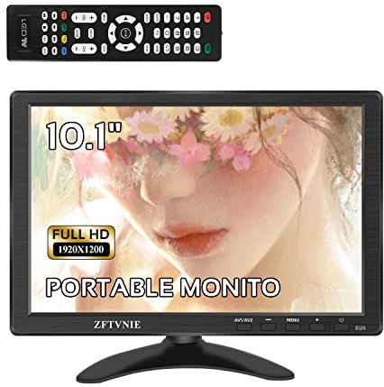 ZFTVNIE Kleiner HDMI-Monitor – 10,1 Zoll Full HD 1920 × 1200 IPS Tragbarer Monitor, VGA/HDMI/AV/BNC/USB-Anschlüsse, Mini-Sicherheitsmonitor für Laptop/Kamera/Heim/Büro