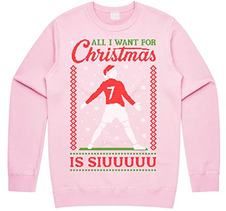 Sanfran Clothing All I Want For Christmas Is Siuu Xmas Sweatshirt Ronaldo Siu Portugal Football World Cup Jumper Sweater Large/Light Pink