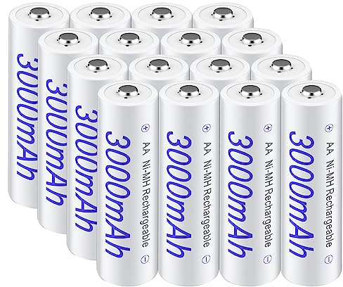 Akku AA Wiederaufladbar 3000mAh -16 Stück 1.2V NIMH Mignon AA Aufladbare Akkubatterien Hohe Kapazität Batterien Low Self-Discharge, Geringe Selbstentladung mit Aufbewahrungsbox
