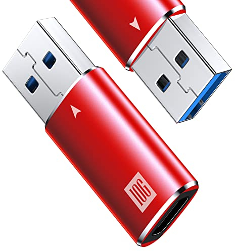 ANDTOBO 10Gbps USB-C 3.1 Male to Female [2 Pack], Female to USB Male Data Sync. Compatible with iPhone 15/16 Pro/ Pro Max, Type-C Earphone, Laptop, Charger, Quest Link - Red