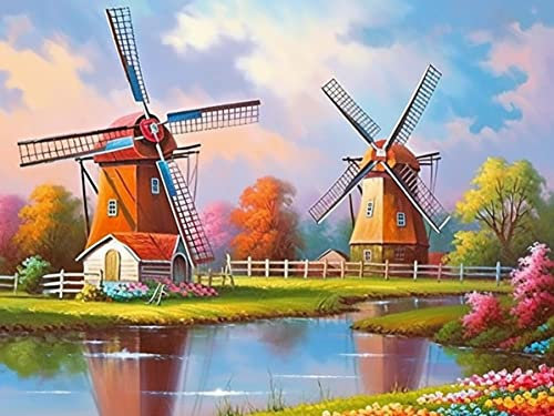 Pavemlo Diamond Painting Set Zubehör Windrad, DIY 5D Diamant Stickerei Malerei Kits Blume, Full Drill Kristall Set Strass Stickerei Bilder DIY Diamant Malerei für House Wall Dekoration 30x40cm