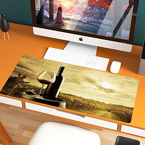 Tapis de Souris Gaming XXL 800x400mm,Vin, bouteille de vin rouge et verre sur tonneau en bois Ciel dr,Tapis de Table Surdimensionné Extra Grand XXL, Pour précision et rapidité - pour Souris et Clavier