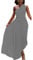 Women's Summer One-Shoulder Hollow Diagonal Collar Pressed Pleated Solid Colour Sleeveless Casual Dress Grey