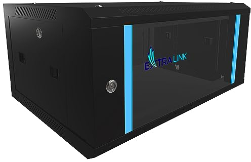 EXTRALINK Rack 19 pollici 4U - Armadio rack 600x450 mm, per montaggio a parete o a pavimento, capacità di carico 60 kg, porta in vetro temperato, apertura porta a 180°, nero