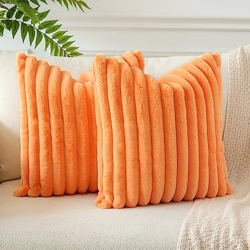 JOTOM 2er Set Doppelseitige Kunstpelz Plüsch Kissenbezüge, Dekorative Weich Kissenbezug Moderne Kissenhülle Sofakissen Zierkissenbezug für Wohnzimmer Schlafzimmer Deko (45x45cm, Orange)