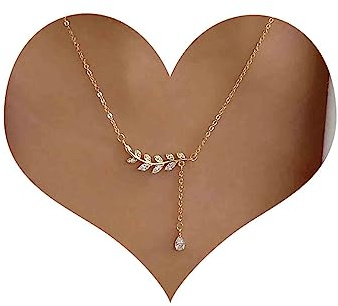 Cimenexe Bohemian Crystal Leaf Pendant Necklace Gold Cz Teardrop Y Necklace Cz Y Drop Necklace Leaf Plant Choker Necklace Rhinestone Y Lariat Chain Necklace Jewelry for Women and Girls Gifts