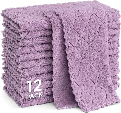 Moosfor Reinigungstücher Mikrofasertücher Waschbar Putzlappen Mikrofaser Weiche Fusselfrei Geschirrtücher Lappen Küchentücher, 12 Stück, 25x25 cm, Lila