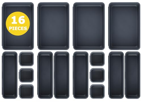 Omtofo 16 Piezas Organizador Cajones Cajas Organizadoras, Baño Plastico Separadores de Cajones Cocina para Maquillaje, Joyas, Dormitorio, Baño, Cocina, Oficina Escritorio